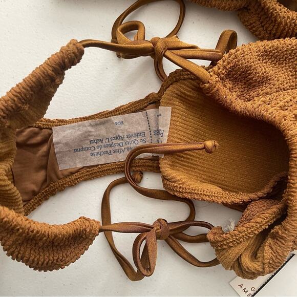 NWT Good American Crinkle Bronze Tiny Ties & Twist Swim bathings Suit Bikini - Picture 3 of 6